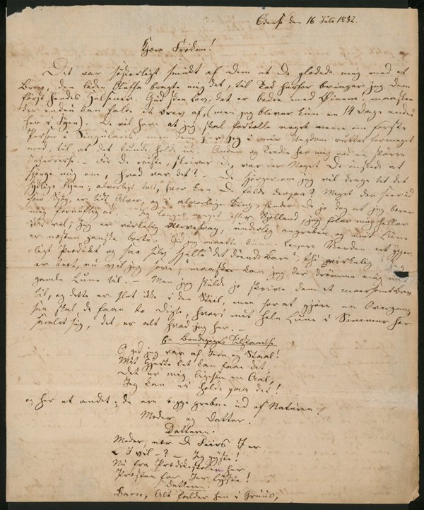 Brev fra H.C. Andersen til Henriette Wulff (16/07-1832)